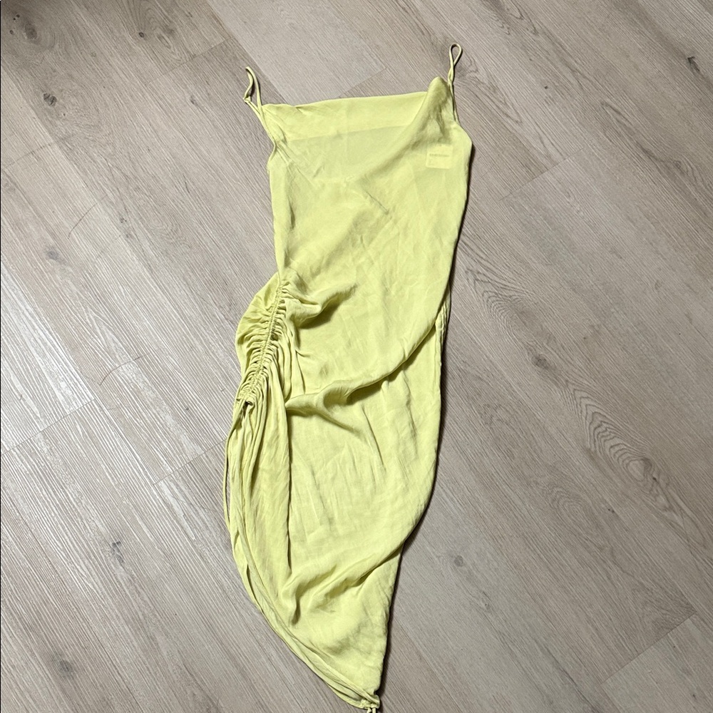 NWT Free People Square Neck Ruched Sexy Yellow Midi Dress